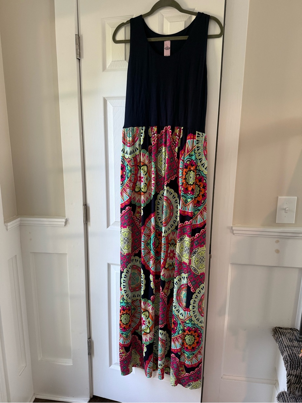 Pink Coconut Maxi Dress Blue Top Floral Skirt Size XL EC1